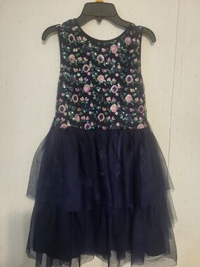 Girls Excellent Condition Navy Tulle And Sequin Dress Size 14 Brand Lilt